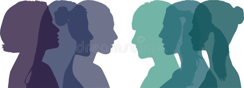 Profile of six different women, Vector