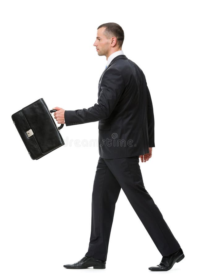 Profile of Walking with Black Case Business Man Stock Photo - Image of ...