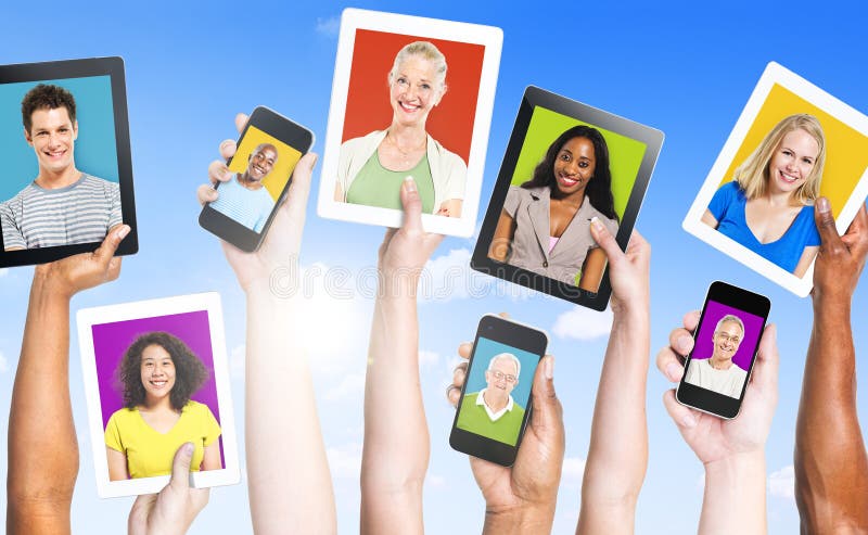 Profiles of Multi-Ethnic People in Electronic Devices for Social Media. Networking profiles stock images, royalty-free photos and pictures