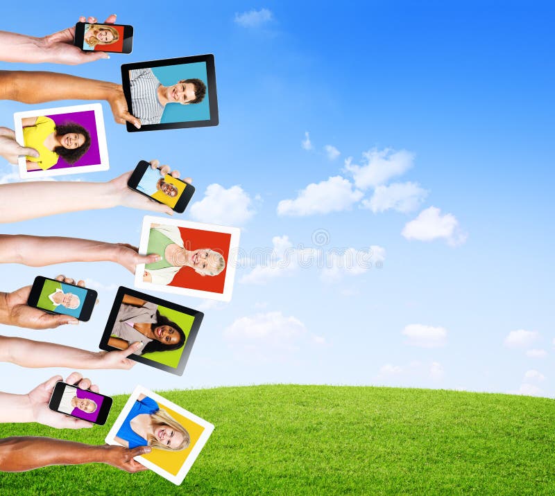 Profiles of People in Electronic Devices for Social Media. Networking profiles stock images, royalty-free photos and pictures