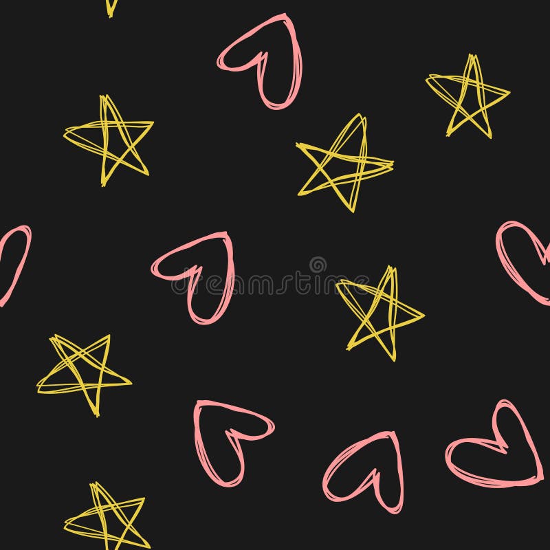 Profili ripetuti delle stelle e dei cuori Disegnato a mano royalty illustrazione gratis