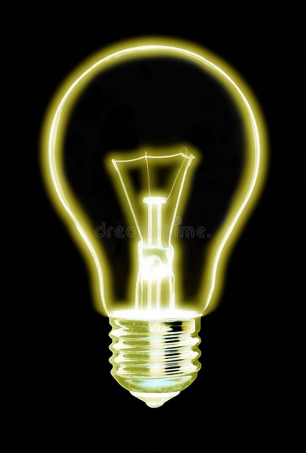 Profilo della lampadina d'ardore della luce gialla, su fondo nero fotografie stock Profilo della lampadina d'ardore della luce gialla, su fondo nero fotografie stock