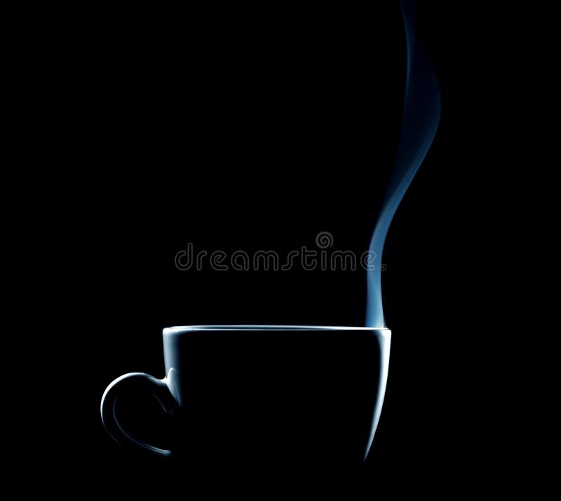 Outline of a steaming coffee cup on black background. Outline of a steaming coffee cup on black background