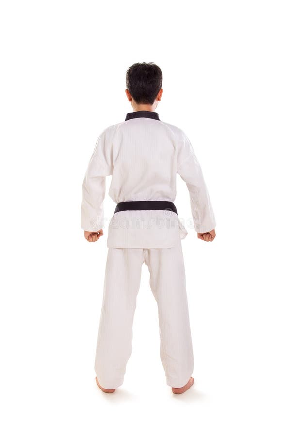 Profilo di visualizzazione posteriore del tipo Tae-kwon-do a lunghezza intera fotografia stock Profilo di visualizzazione posteriore del tipo Tae-kwon-do a lunghezza intera fotografia stock