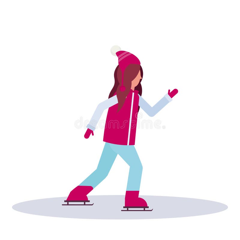 Profilo integrale d'uso pattinante del carattere femminile del cartone dei vestiti di inverno di signora di attività di sport del royalty illustrazione gratis Profilo integrale d'uso pattinante del carattere femminile del cartone dei vestiti di inverno di signora di attività di sport del royalty illustrazione gratis