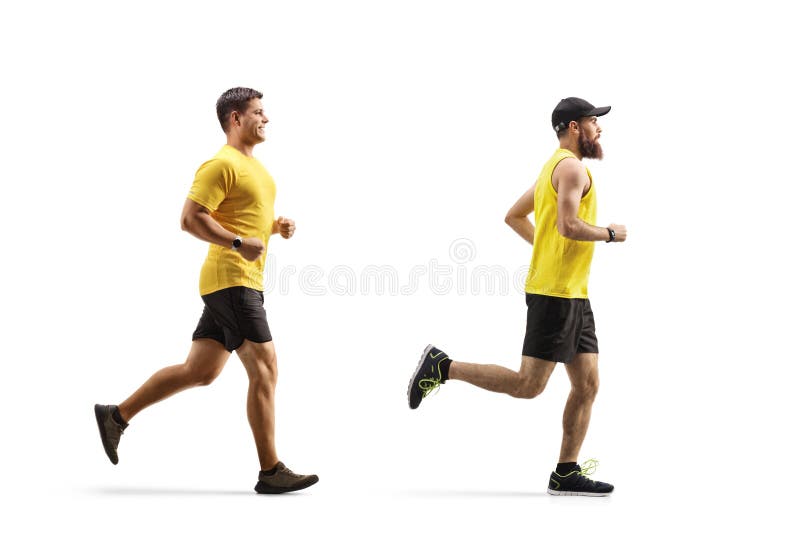 Profilul de lungime completă împușcat doi oameni care rulează într-un rând royalty free stock images