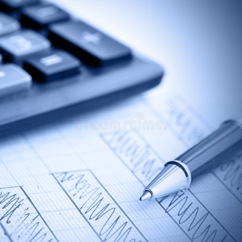 Profit bar chart, pen and calculator. Shallow DOF! Focus on the pen. Diagram marketing research concept stock images, royalty-free photos and pictures