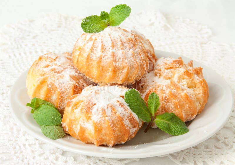 Profiteroles with Cream and Powdered Sugar Stock Photo Image of sweet