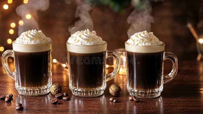 Profitez d'un café chaud avec de la crème fouettée dans un cadre confortable de café pendant la période des fêtes illustration de vecteur