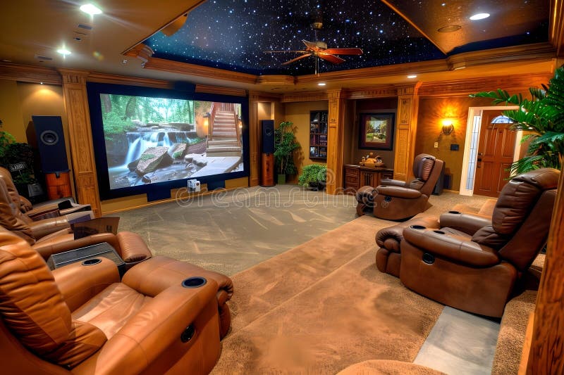 Progettare un home theatre lussuoso creando uno spazio di intrattenimento rilassante e impensabile con la tecnologia Reclining Lea illustrazione vettoriale