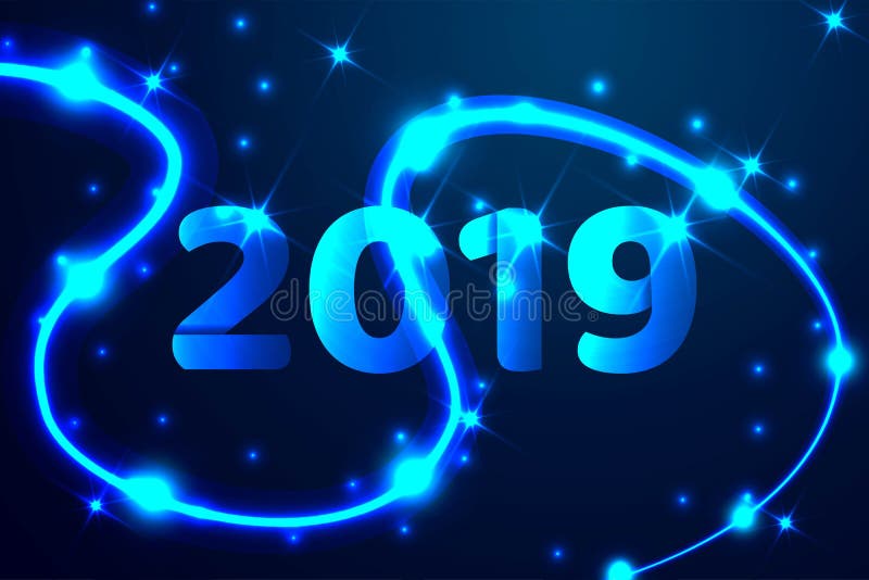 progettazione blu del testo 2019 Poli arte bassa del wireframe su fondo scuro Nuovo anno felice Poli basso dell'estratto, triango illustrazione di stock progettazione blu del testo 2019 Poli arte bassa del wireframe su fondo scuro Nuovo anno felice Poli basso dell'estratto, triango illustrazione di stock