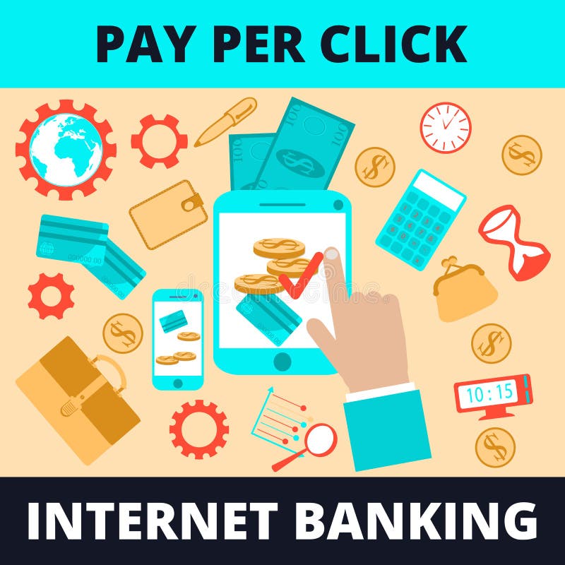 Progettazione corporativa, attività bancarie di Internet insegna piana, insieme con informazioni, illustrazione, per annunciare royalty illustrazione gratis Progettazione corporativa, attività bancarie di Internet insegna piana, insieme con informazioni, illustrazione, per annunciare royalty illustrazione gratis