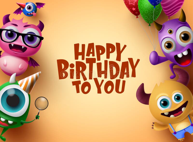 Progettazione del fondo di vettore di buon compleanno Piccolo carattere sveglio dei mostri illustrazione vettoriale