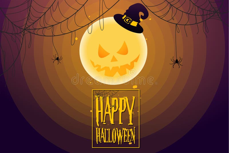 Progettazione del fumetto nel concetto della celebrazione di giorno di Halloween con una luna piena e una ragnatela spaventose illustrazione di stock Progettazione del fumetto nel concetto della celebrazione di giorno di Halloween con una luna piena e una ragnatela spaventose illustrazione di stock