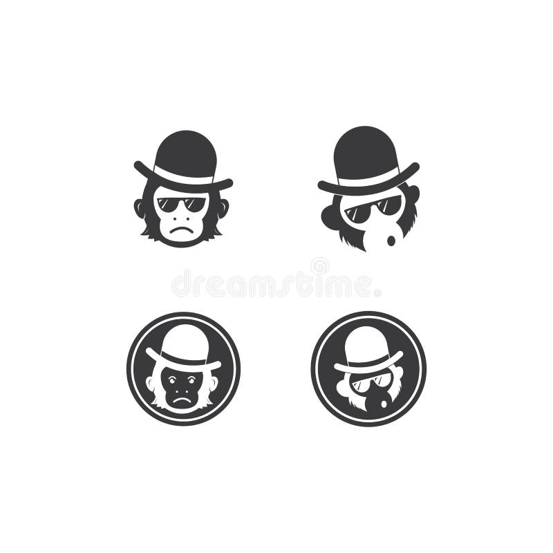 Progettazione del logo vettoriale delle scimmie. Modello di progettazione del logo geek con scimmia in occhiali. illustrazione vettoriale