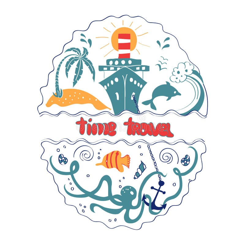 Progettazione del mare con la nave illustrazione vettoriale Progettazione del mare con la nave illustrazione vettoriale