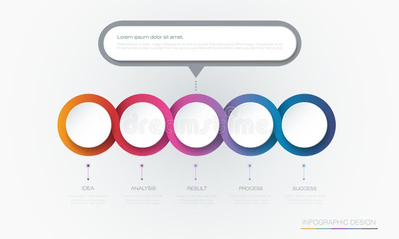 Progettazione del modello dell'etichetta del cerchio di Infographic 3d di vettore Infograph con 5 opzioni o punti di numero illustrazione di stock
