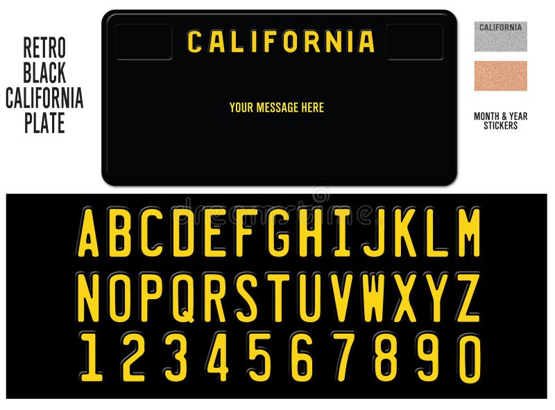 Progettazione del nero della targa di immatricolazione di California retro illustrazione di stock Progettazione del nero della targa di immatricolazione di California retro illustrazione di stock