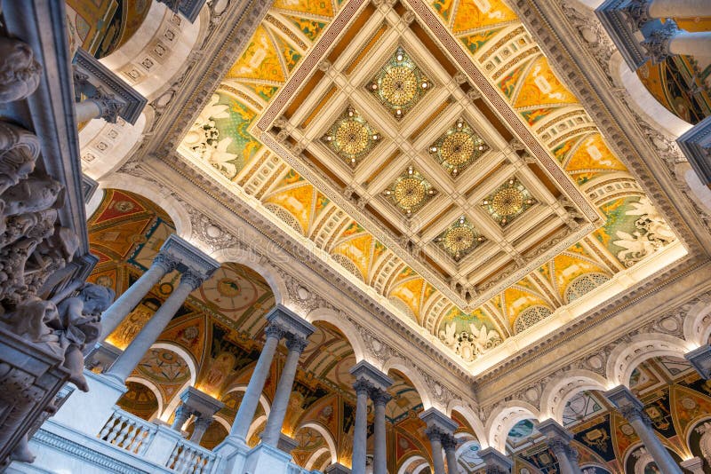 Progettazione del soffitto della Biblioteca del Congresso, Washington DC immagine stock