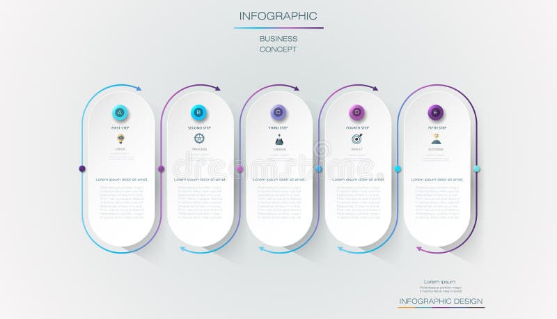 Progettazione dell'etichetta di Infographic di vettore con le icone e 5 opzioni o punti Infographics per il concetto di affari royalty illustrazione gratis