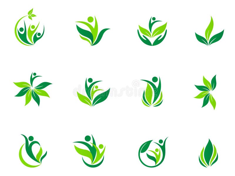 Progettazione dell'icona di vettore di simbolo del sole della foglia della natura di sanità di logo di benessere della gente