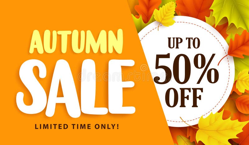 Progettazione dell'insegna di vendita di autunno con l'etichetta di sconto in foglie di autunno variopinte royalty illustrazione gratis