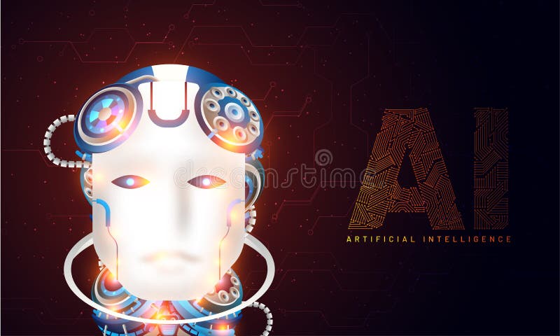 Progettazione dell'insegna dell'eroe del sito Web, illustrazione del fac robot di umanoide illustrazione vettoriale