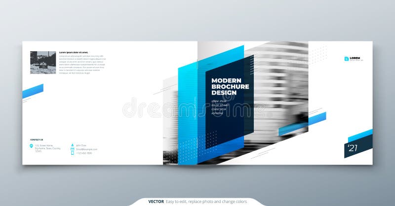 Progettazione dell'opuscolo del paesaggio Opuscolo blu del modello di affari corporativi, rapporto, catalogo, rivista Disposizion