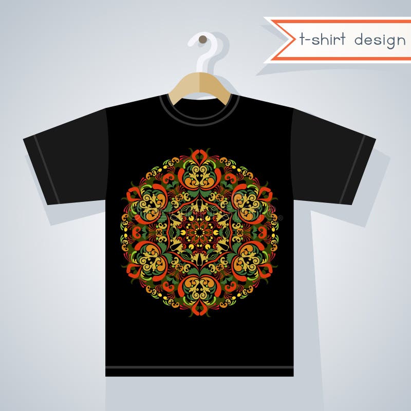 Progettazione della maglietta con il modello simmetrico luminoso illustrazione vettoriale Progettazione della maglietta con il modello simmetrico luminoso illustrazione vettoriale