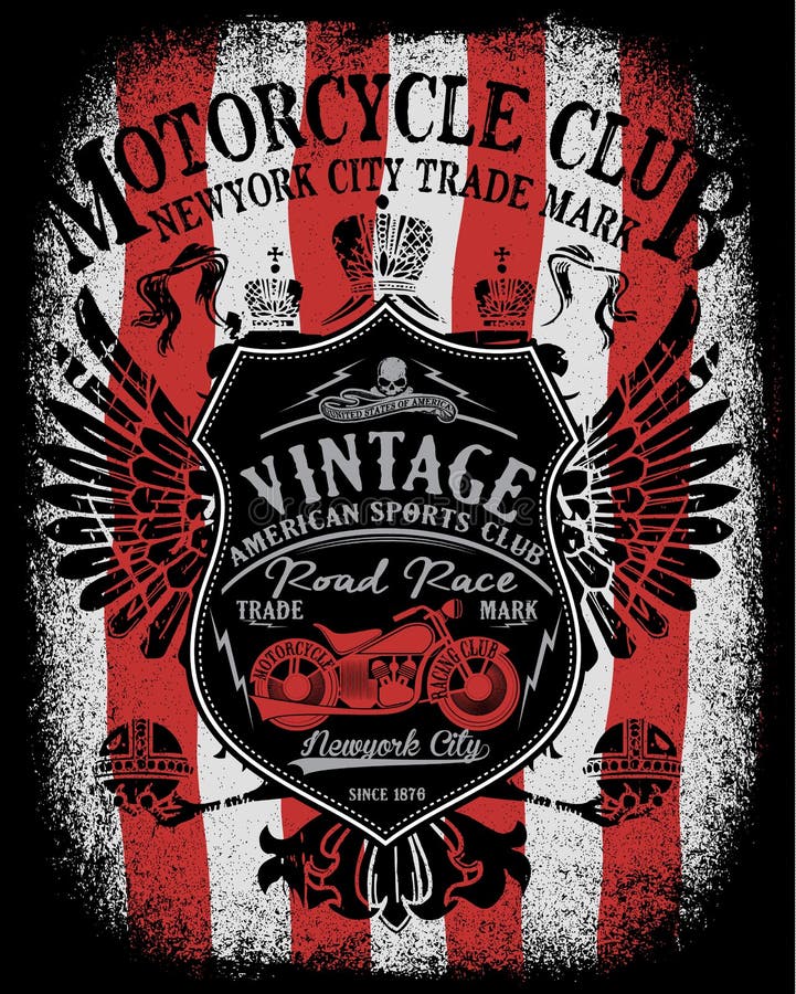 Progettazione della maglietta dell'etichetta del motociclo con l'illustrazione