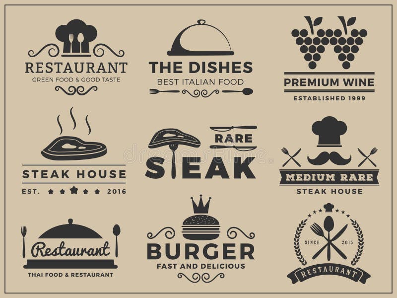 Progettazione delle insegne di logo per il ristorante, steakhouse royalty illustrazione gratis Progettazione delle insegne di logo per il ristorante, steakhouse royalty illustrazione gratis