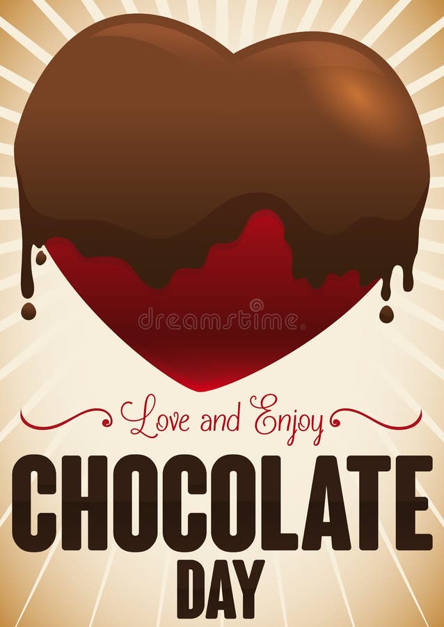 Progettazione di giorno del cioccolato con un cuore coperto in cioccolato liquido, illustrazione di vettore royalty illustrazione gratis Progettazione di giorno del cioccolato con un cuore coperto in cioccolato liquido, illustrazione di vettore royalty illustrazione gratis