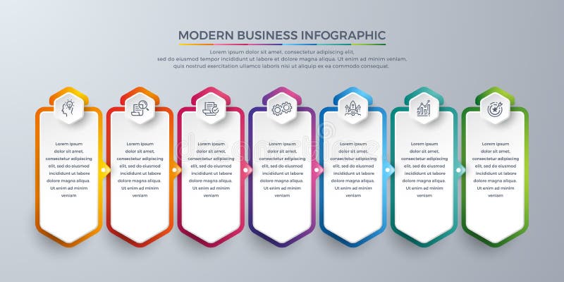 Progettazione di Infographic con 7 scelte o punti trattati Elementi per il vostro affare quali i rapporti, opuscoli, opuscoli di royalty illustrazione gratis