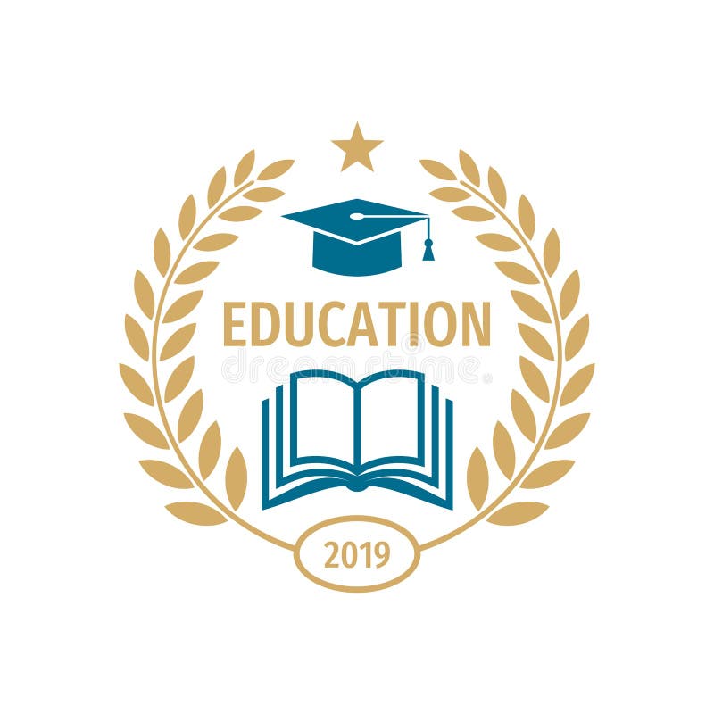 Progettazione di logo del distintivo di istruzione Emblema della High School dell'università illustrazione di stock