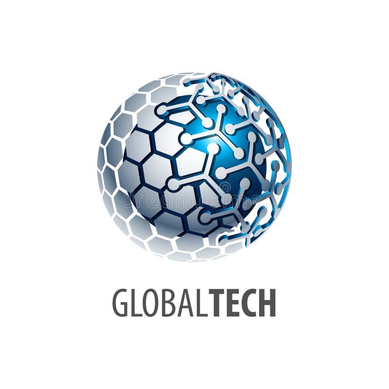 Progettazione di massima globale di logo di tecnologia di collegamento della sfera di Digital stile tridimensionale 3D Elemento g royalty illustrazione gratis
