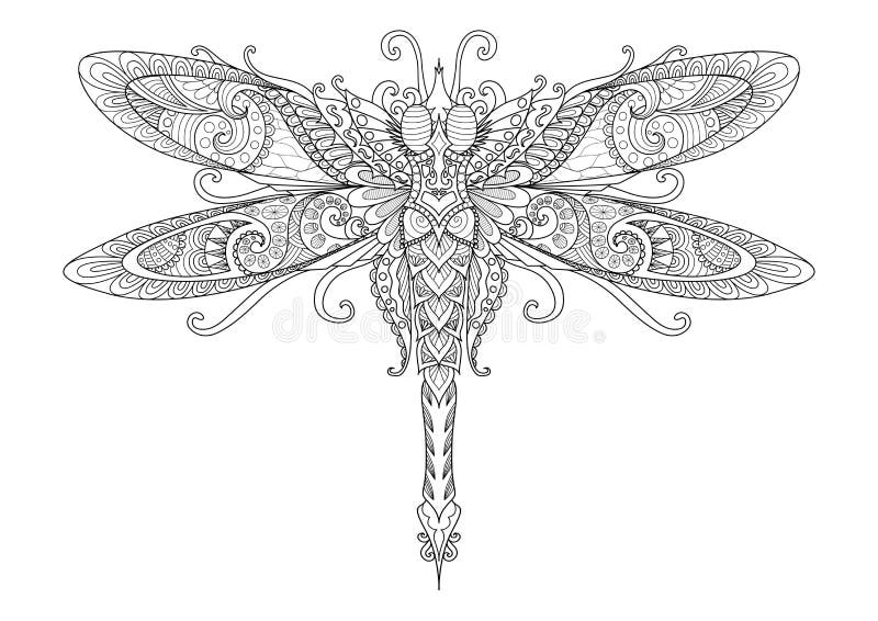 Progettazione di scarabocchi della libellula per il tatuaggio, l'elemento di progettazione, il grafico della maglietta e le pagin