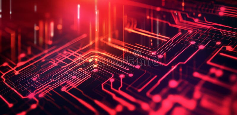Progettazione di striscioni con un aspetto tecnico astratto impostato su uno sfondo rosso con linee di testo. fotografie stock