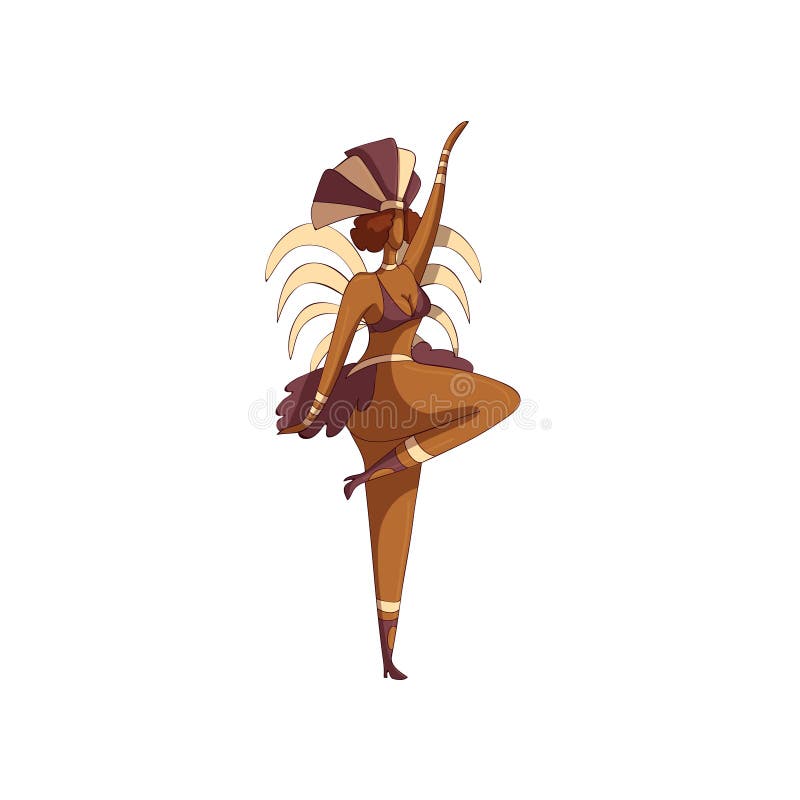 Progettazione di vettore della donna nell'azione ballante Ballerino brasiliano della samba Ragazza in bikini e copricapo con le p illustrazione di stock Progettazione di vettore della donna nell'azione ballante Ballerino brasiliano della samba Ragazza in bikini e copricapo con le p illustrazione di stock