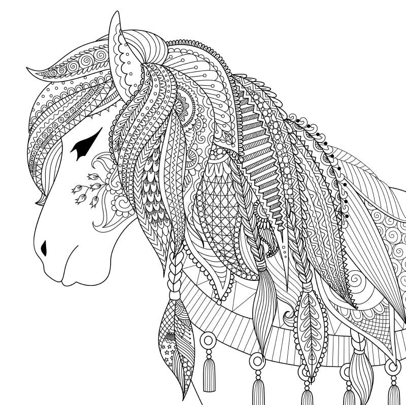 Progettazione di Zendoodle del cavallo per il libro da colorare adulto per l'anti sforzo