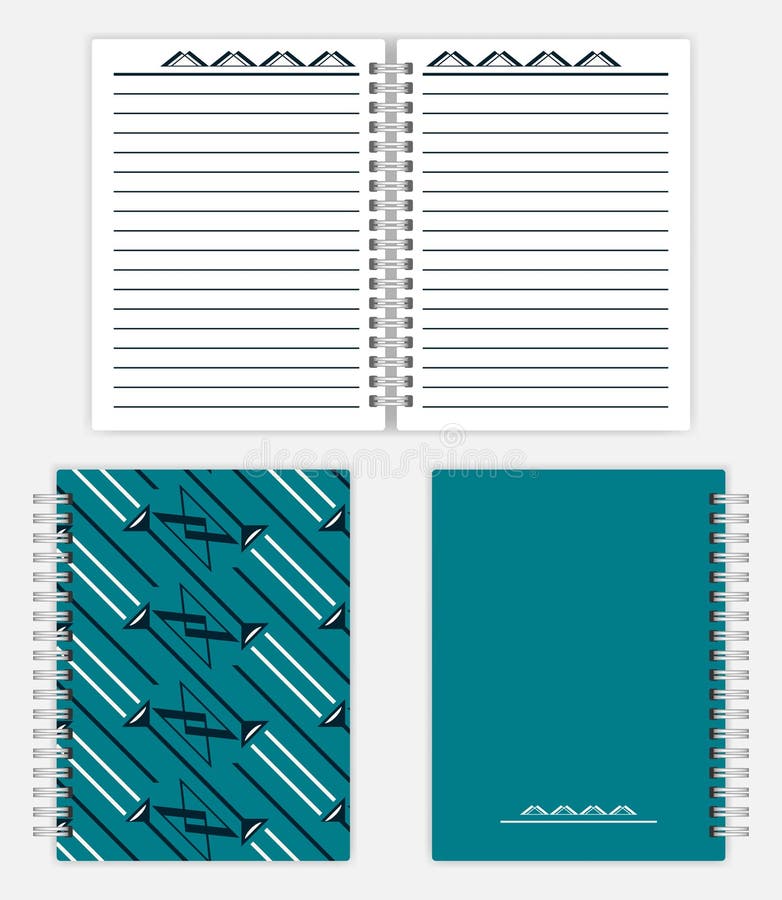 Progettazione diretta a spirale del modello del taccuino - sparga, parte anteriore e co posteriore illustrazione di stock Progettazione diretta a spirale del modello del taccuino - sparga, parte anteriore e co posteriore illustrazione di stock