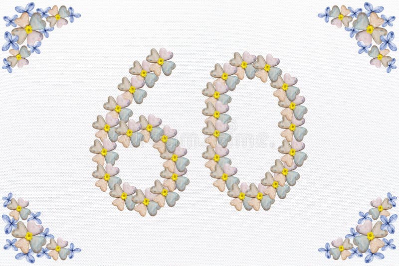 Progettazione floreale d'annata con il fiore ed i cuori, compleanno 60 immagine stock libera da diritti Progettazione floreale d'annata con il fiore ed i cuori, compleanno 60 immagine stock libera da diritti