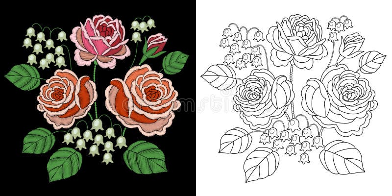 Progettazione floreale del ricamo illustrazione di stock Progettazione floreale del ricamo illustrazione di stock