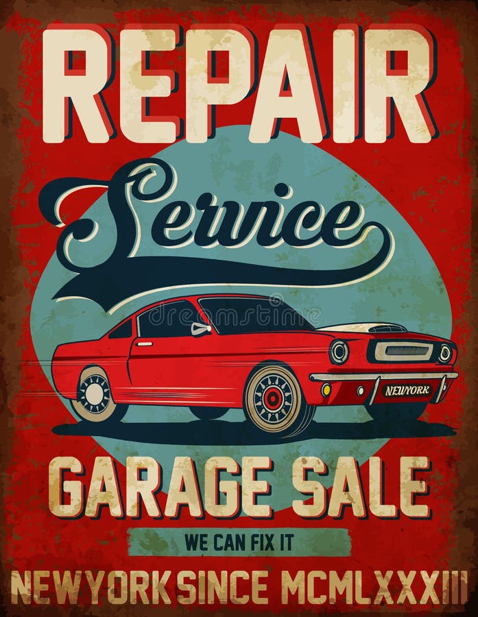 Progettazione grafica dell'automobile di riparazione del T classico d'annata di servizio illustrazione di stock