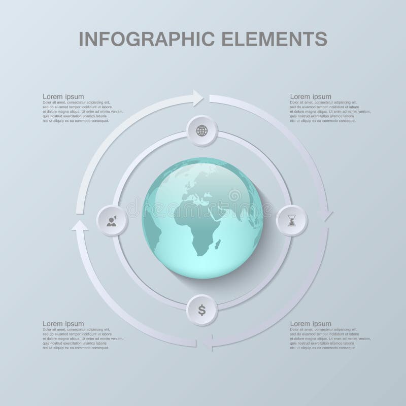 Progettazione infographic moderna con il globo 3D e la carta illustrazione vettoriale Progettazione infographic moderna con il globo 3D e la carta illustrazione vettoriale