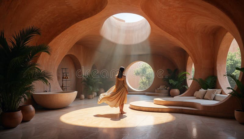 Progettazione interna meditazione naturale della luce ambiente ambiente zen ritirata in terapia room illustrazione vettoriale