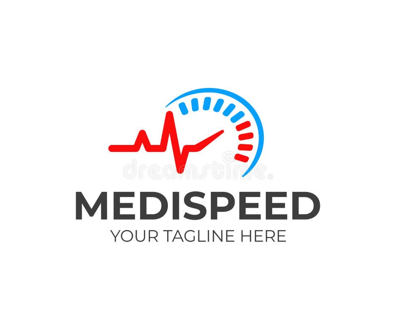Progettazione medica di logo di velocità Progettazione della linea di battito cardiaco e di vettore del tachimetro illustrazione di stock