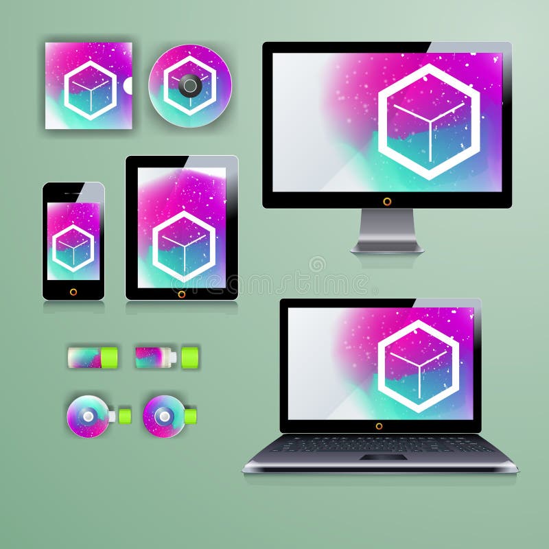 Progettazione moderna del modello di applicazione per l'identità corporativa Insieme della compressa e di telefono del computer illustrazione di stock Progettazione moderna del modello di applicazione per l'identità corporativa Insieme della compressa e di telefono del computer illustrazione di stock