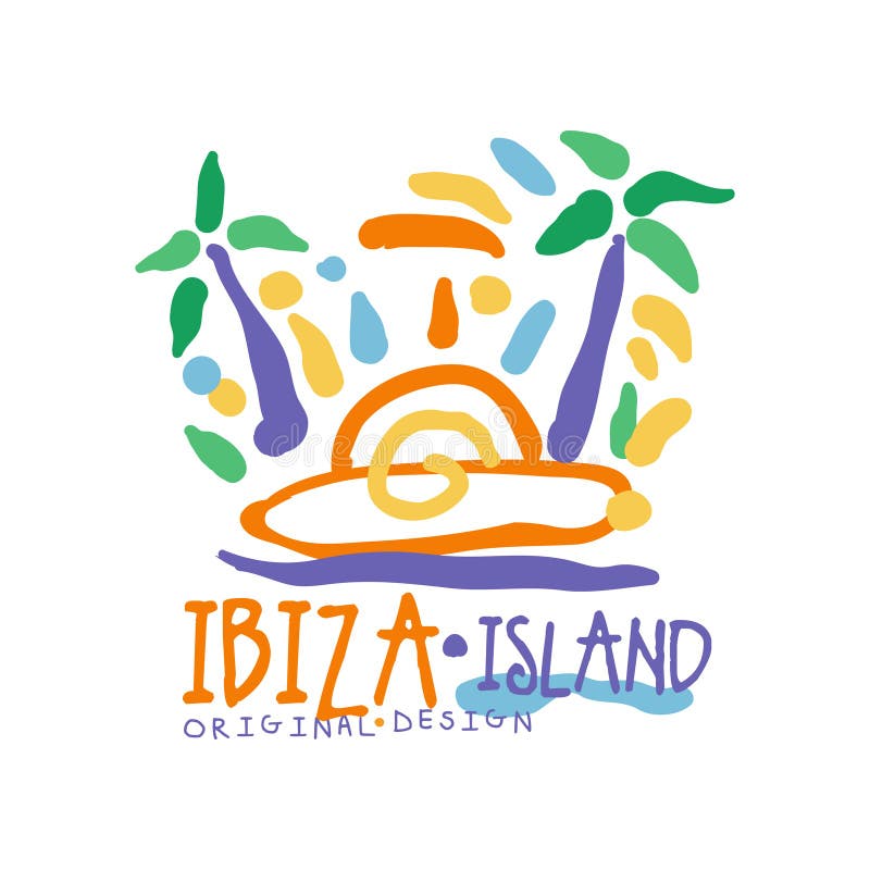 Progettazione originale del modello di logo dell'isola di Ibiza, distintivo esotico di vacanza estiva, etichetta per un'agenzia d royalty illustrazione gratis