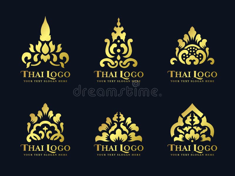 Progettazione stabilita di arte dell'oro di loto del fiore di vettore tradizionale tailandese di logo illustrazione vettoriale Progettazione stabilita di arte dell'oro di loto del fiore di vettore tradizionale tailandese di logo illustrazione vettoriale