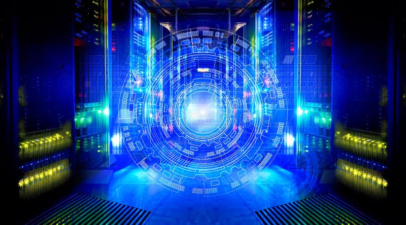 Progettazione techna futuristica su fondo del centro dati fantastico del supercomputer immagini stock